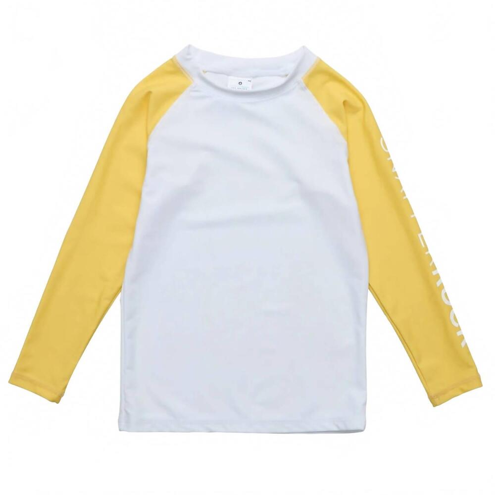 NEW SNAPPER ROCK boys sustainable long sleeve rash top in white/yellow
